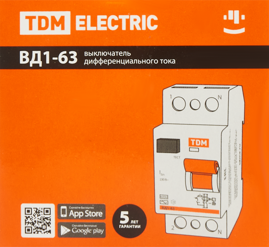 УЗО Tdm Electric ВД1-63 2P 16 A 30 мА 4.5 кА AC SQ0203-0004