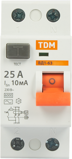 УЗО Tdm Electric ВД1-63 2P 25 A 10 мА 4.5 кА AC SQ0203-0075