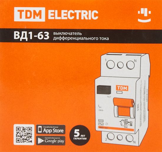 УЗО Tdm Electric ВД1-63 2P 25 A 10 мА 4.5 кА AC SQ0203-0075