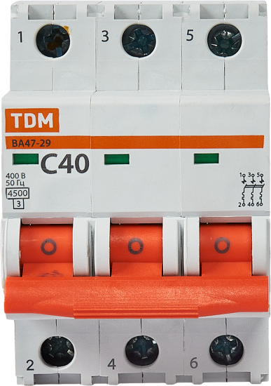 Автоматический выключатель TDM Electric ВА47-29 3P C40 А 4.5 кА SQ0206-0113