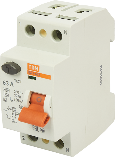 УЗО Tdm Electric ВД1-63S 2P 63 A 300 мА 4.5 кА AC SQ0203-0061