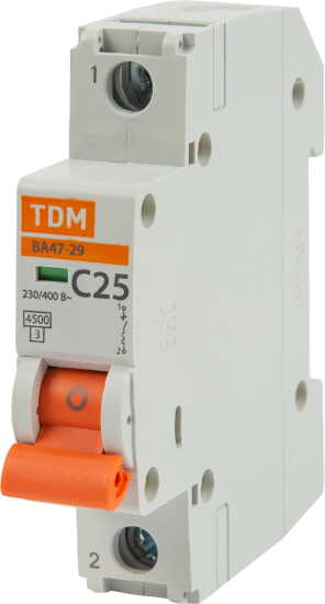 Автоматический выключатель TDM Electric ВА47-29 1P C25 А 4.5 кА SQ0206-0076