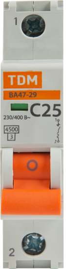 Автоматический выключатель TDM Electric ВА47-29 1P C25 А 4.5 кА SQ0206-0076