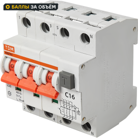 Дифференциальный автомат Tdm Electric АВДТ-63 3P N C16 A 30 мА 6 кА AС SQ0202-0017