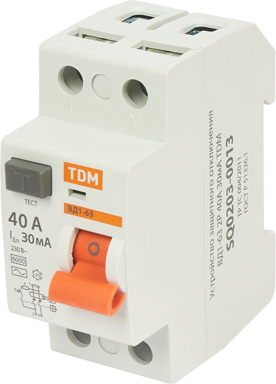 УЗО Tdm Electric ВД1-63 2P 40 A 30 мА 4.5 кА AC SQ0203-0013