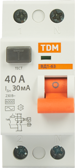 УЗО Tdm Electric ВД1-63 2P 40 A 30 мА 4.5 кА AC SQ0203-0013