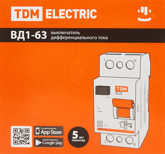 УЗО Tdm Electric ВД1-63 2P 40 A 30 мА 4.5 кА AC SQ0203-0013