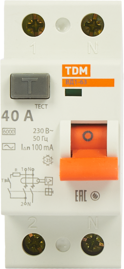 УЗО Tdm Electric ВД1-63 2P 40 A 100 мА 4.5 кА AC SQ0203-0011