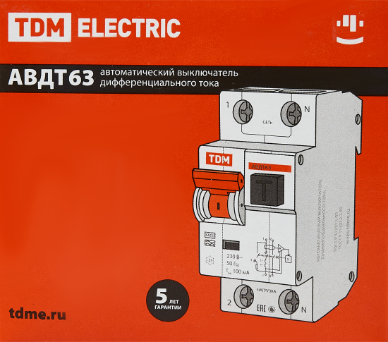 Дифференциальный автомат Tdm Electric АВДТ-63 2P C10 A 30 мА 6 кА AС SQ0202-0001