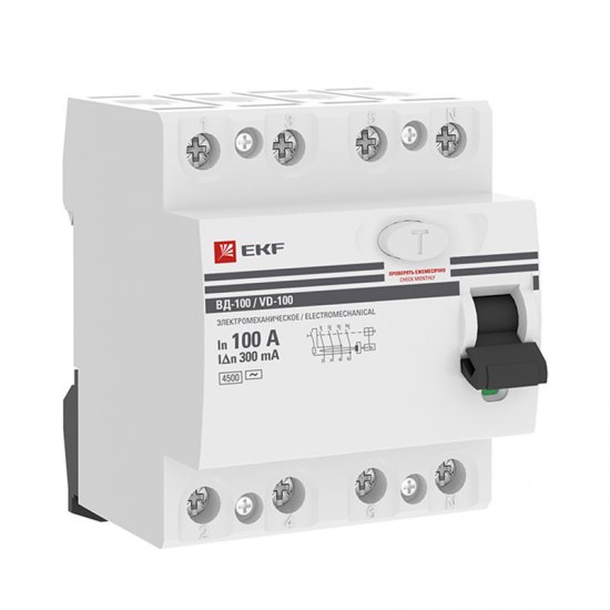 УЗО EKF PROxima ВД-100 4P 100 A 300 мА 4.5 кА AC elcb-4-100-300-em-pro