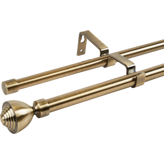 Настенный карниз раздвижной двухрядный Rokok d16/19 мм 160-300 см металл цвет латунь