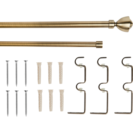Настенный карниз раздвижной двухрядный Rokok d16/19 мм 160-300 см металл цвет латунь