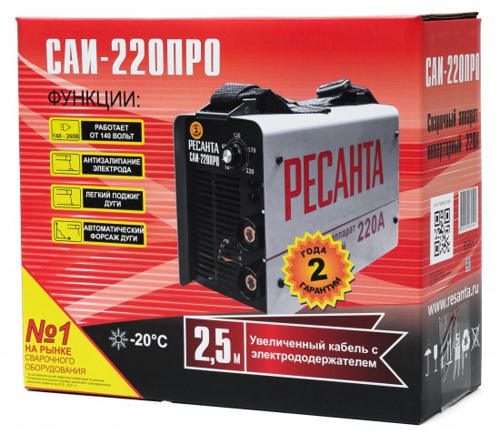 Сварочный аппарат инверторный Ресанта САИ-220ПРО, 220 А, до 6 мм