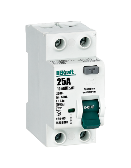 УЗО Dekraft 2P 25 A 10 мА 6 кА AC 14203DEK