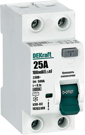 УЗО Dekraft 2P 25 A 10 мА 6 кА AC 14203DEK