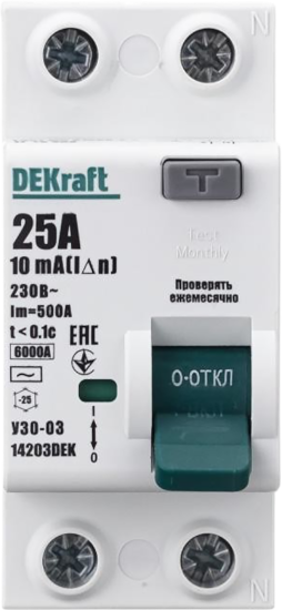 УЗО Dekraft 2P 25 A 10 мА 6 кА AC 14203DEK