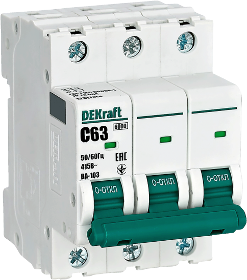 Автоматический выключатель Dekraft ВА-103 3P C63 А 6 кА 12311DEK