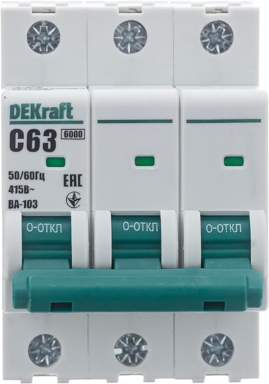 Автоматический выключатель Dekraft ВА-103 3P C63 А 6 кА 12311DEK