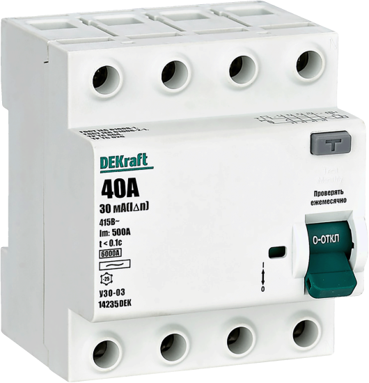 УЗО Dekraft 4P 40 A 30 мА 6 кА AC 14235DEK