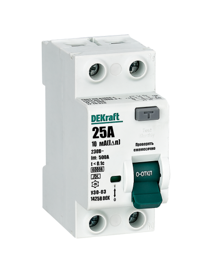 УЗО DEKraft 2P 25 А 10 мА 6 кА A 14258DEK