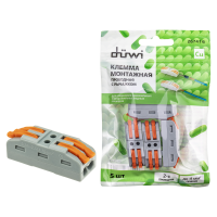 Клеммы проходные монтажные с рычажком Duwi СМК-422 2-проводные 4мм² серые 5шт 26741 6