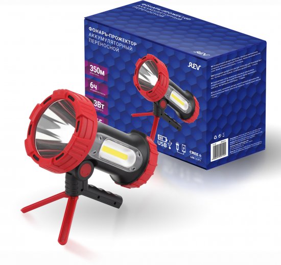 Фонарь-прожектор светодиодный аккумуляторный Duwi 10 Вт + 3 Вт IP65