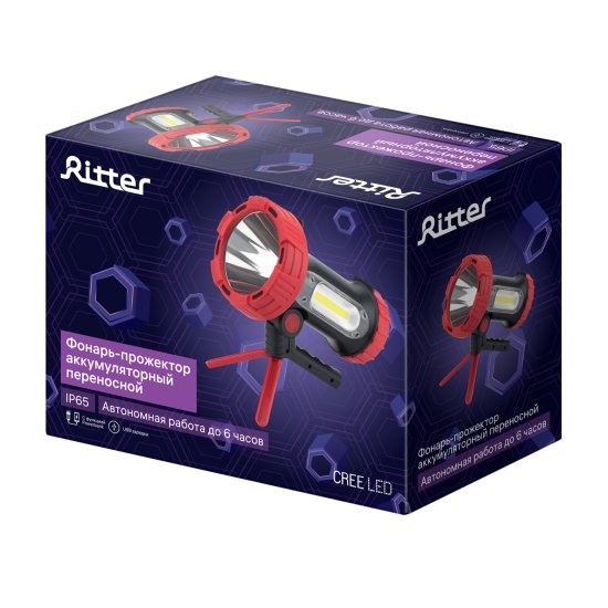 Фонарь-прожектор светодиодный аккумуляторный Duwi 10 Вт + 3 Вт IP65
