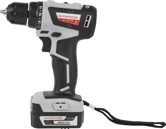 Дрель-шуруповерт аккумуляторная бесщеточная Интерскол ДА-10/14.4В МиниМАКС, 14.4 В Li-ion 2x2 Ач