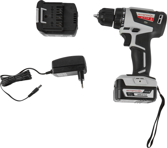 Дрель-шуруповерт аккумуляторная бесщеточная Интерскол ДА-10/14.4В МиниМАКС, 14.4 В Li-ion 2x2 Ач