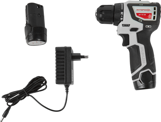 Дрель-шуруповерт аккумуляторная бесщеточная Интерскол ДА-10/12В 687.1.2.70 МиниМАКС, 12 В Li-ion 2x1.5 Ач