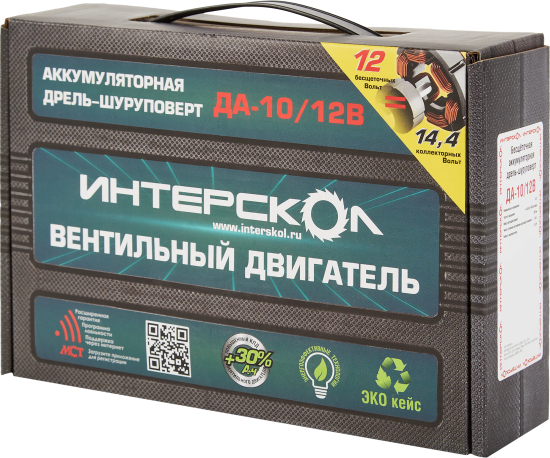 Дрель-шуруповерт аккумуляторная бесщеточная Интерскол ДА-10/12В 687.1.2.70 МиниМАКС, 12 В Li-ion 2x1.5 Ач