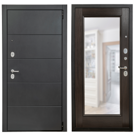 Дверь входная металлическая Порта Р-3 98x205 см правая цвет графит про/венге вералинга с зеркалом