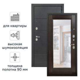 Дверь входная металлическая Порта Р-3 98x205 см правая цвет графит про/венге вералинга с зеркалом