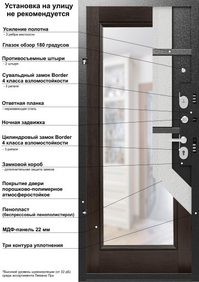 Дверь входная металлическая Порта Р-3 98x205 см правая цвет графит про/венге вералинга с зеркалом