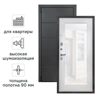 Дверь входная металлическая Порта Р-3 98x205 см левая цвет графит про/супер вайт с зеркалом