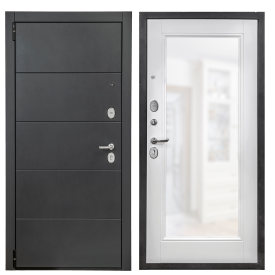 Дверь входная металлическая Порта Р-3 98x205 см левая цвет графит про/супер вайт с зеркалом
