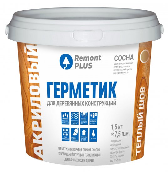 Герметик акриловый Remont PLUS для деревянных конструкций сосна 900 мл