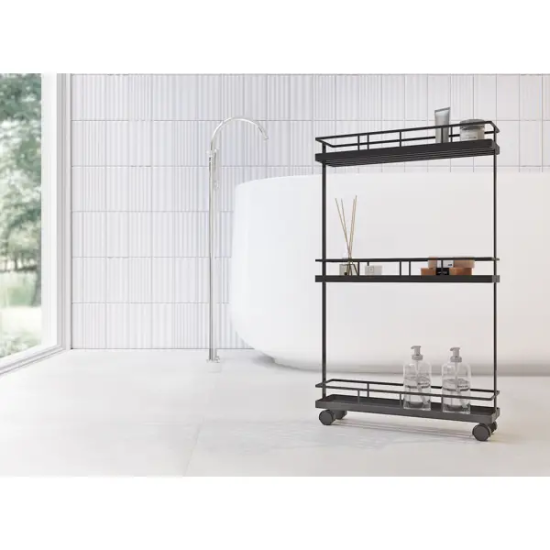 Стеллаж для ванной комнаты на колёсах Март 39x12x66 см цвет чёрный