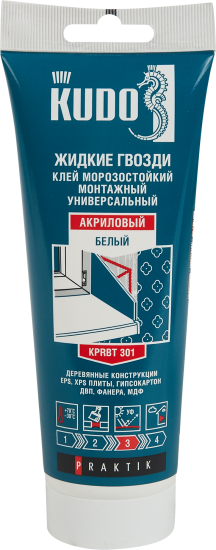 Клей монтажный Kudo Praktik Жидкие гвозди на акриловой основе универсальный белый тюбик 200 мл