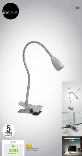 Настольная лампа светодиодная Inspire Gao нейтральный белый свет цвет серый