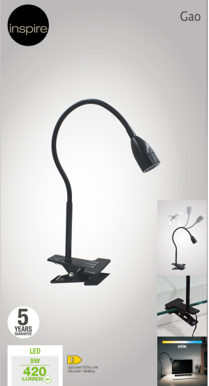 Настольная лампа светодиодная Inspire Gao нейтральный белый свет цвет черный