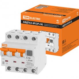 Дифавтомат TDM ELECTRIC АВДТ 63 4п, C16, 30 мА