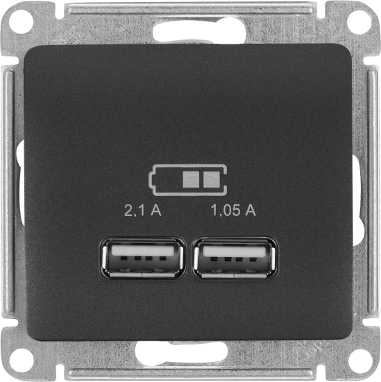 Розетка Systeme Electric Glossa USB встраиваемая цвет графитовый
