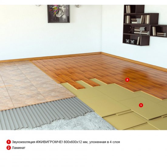 Хвойная звукоизоляция под гипсокартон ЖивиГромче 12 мм 600x800 мм 3.84 м² 8 плит