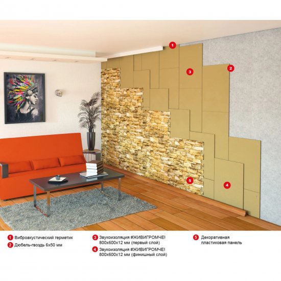 Хвойная звукоизоляция под гипсокартон ЖивиГромче 12 мм 600x800 мм 3.84 м² 8 плит