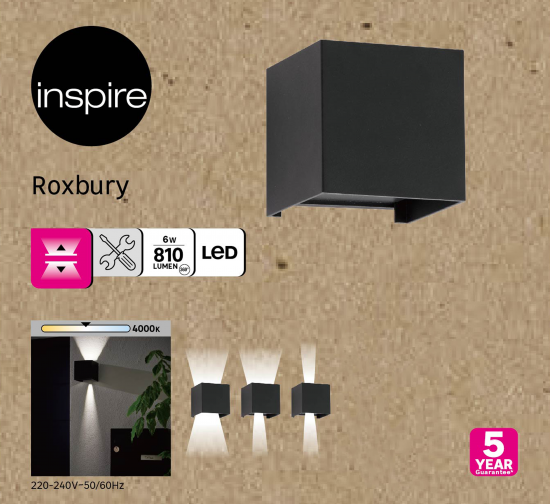 Светильник уличный светодиодный Inspire Roxb 6 Вт IP54 квадрат цвет черный накладной нейтральный белый свет