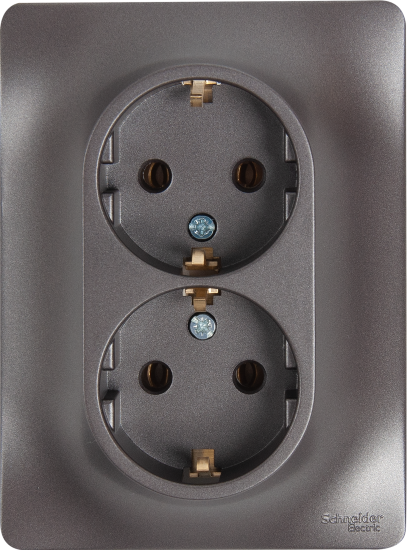 Розетка двойная встраиваемая Schneider Electric Glossa с заземлением цвет графитовый