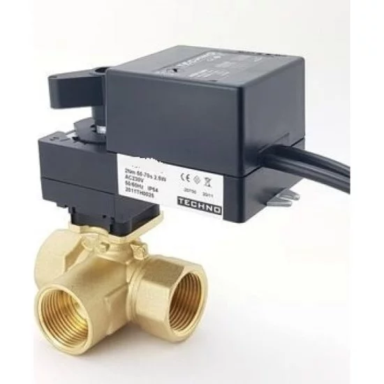 Трехходовой шаровой кран TECHNO HK325-04DF/24V