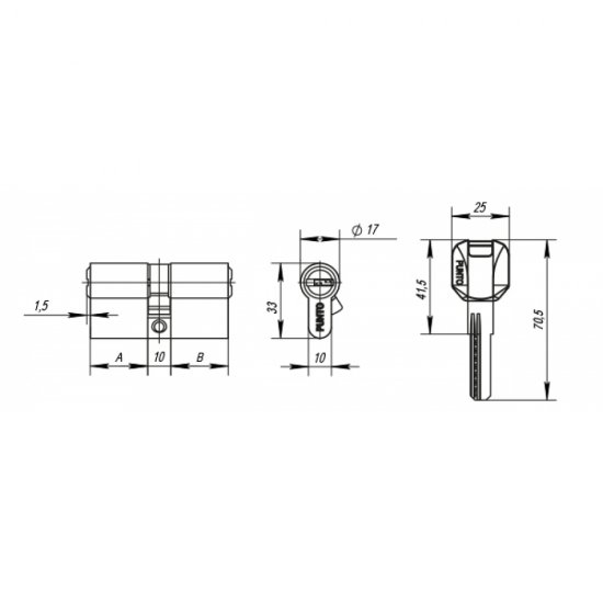 Цилиндровый механизм Punto Z400/70 mm 30+10+30 CP