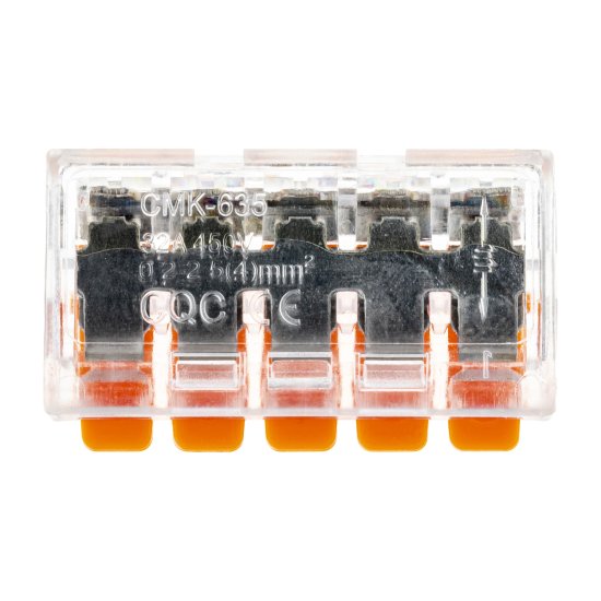 Клеммы соединительные монтажные с рычажком Duwi СМК 223-415 5-проводные 4 кв.мм прозрачные 50 шт 26748 5